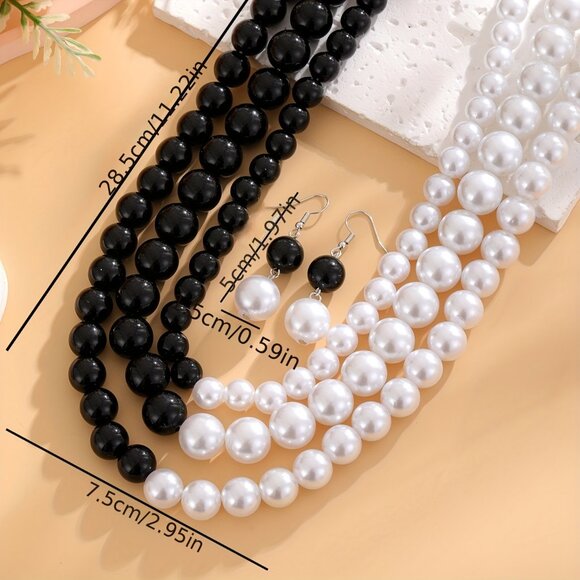 Elegant Black and White Necklace with Beaded Strands - Picture 4 of 12